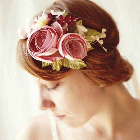flower hair crown (magenta) 'subterranean'-  floral fascinator