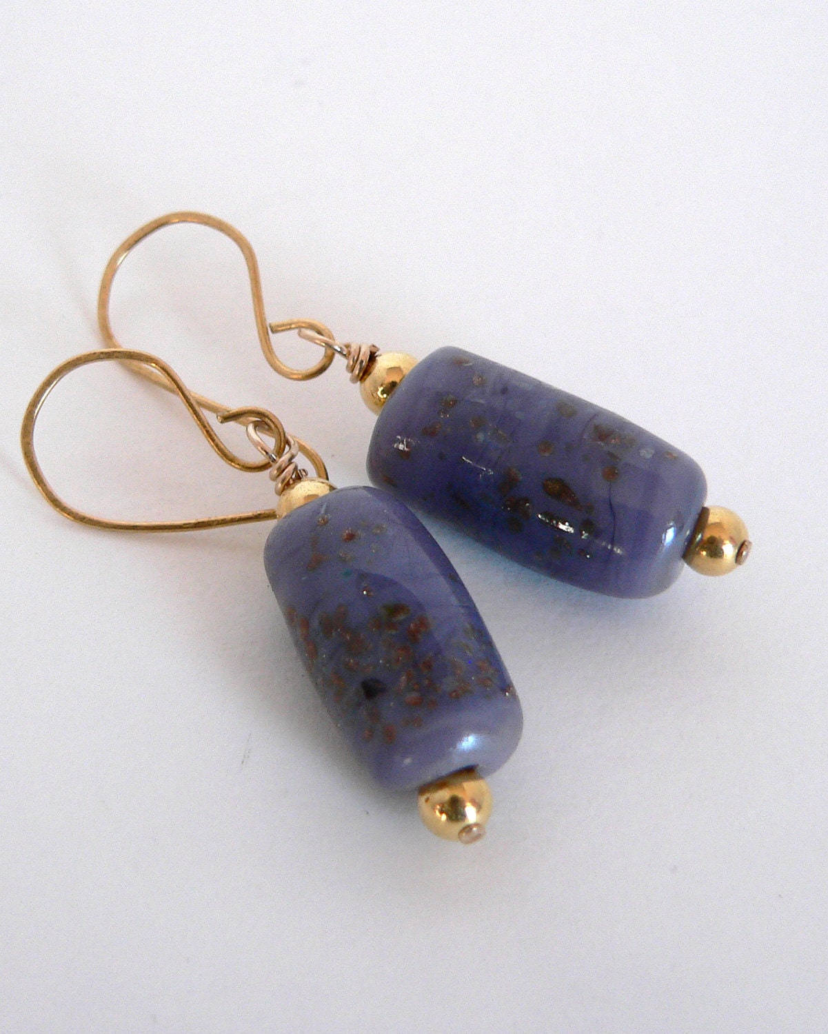 Purple and gold glass earrrings