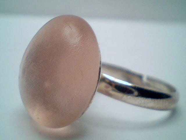 Genuine pink half round beach sea glass ring ajustable size handmade
