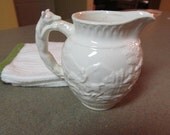Vintage  Ceramic Pitcher with Fox Handle and Hunting Scene