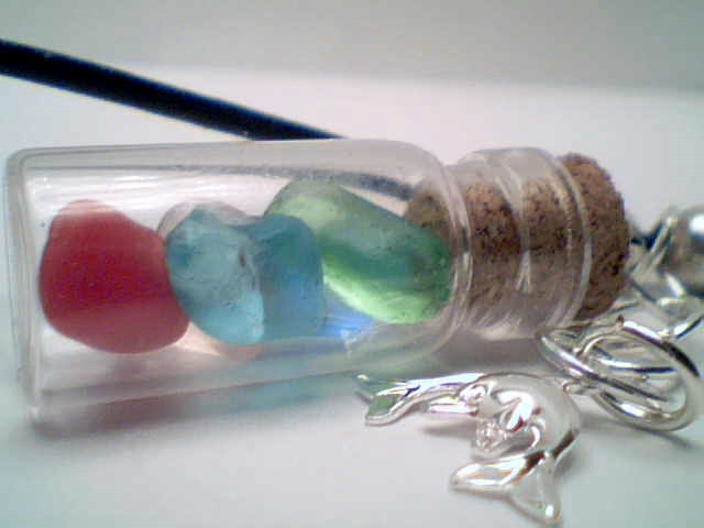 Genuine mixed rare Beach sea glass jewelry bottle handmade necklace / charms