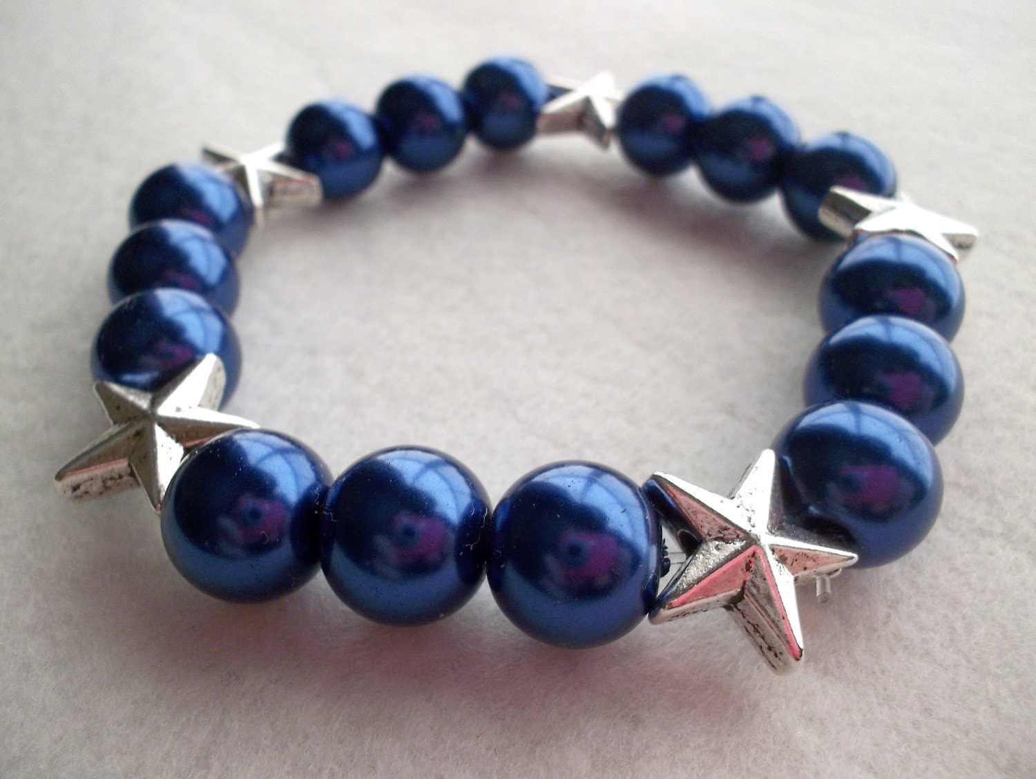 Cowboys Blue Pearl and Silver Stars Stretch Bracelet