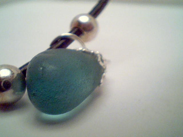 Genuine Aqua blue beach sea glass gemstone pendant jewelry handmade necklace