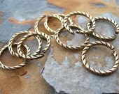 4 Etched Open Jumprings Antique Gold Patina 16mm 13 Gauge - Trinity Brass Co. LOW SHIPPING