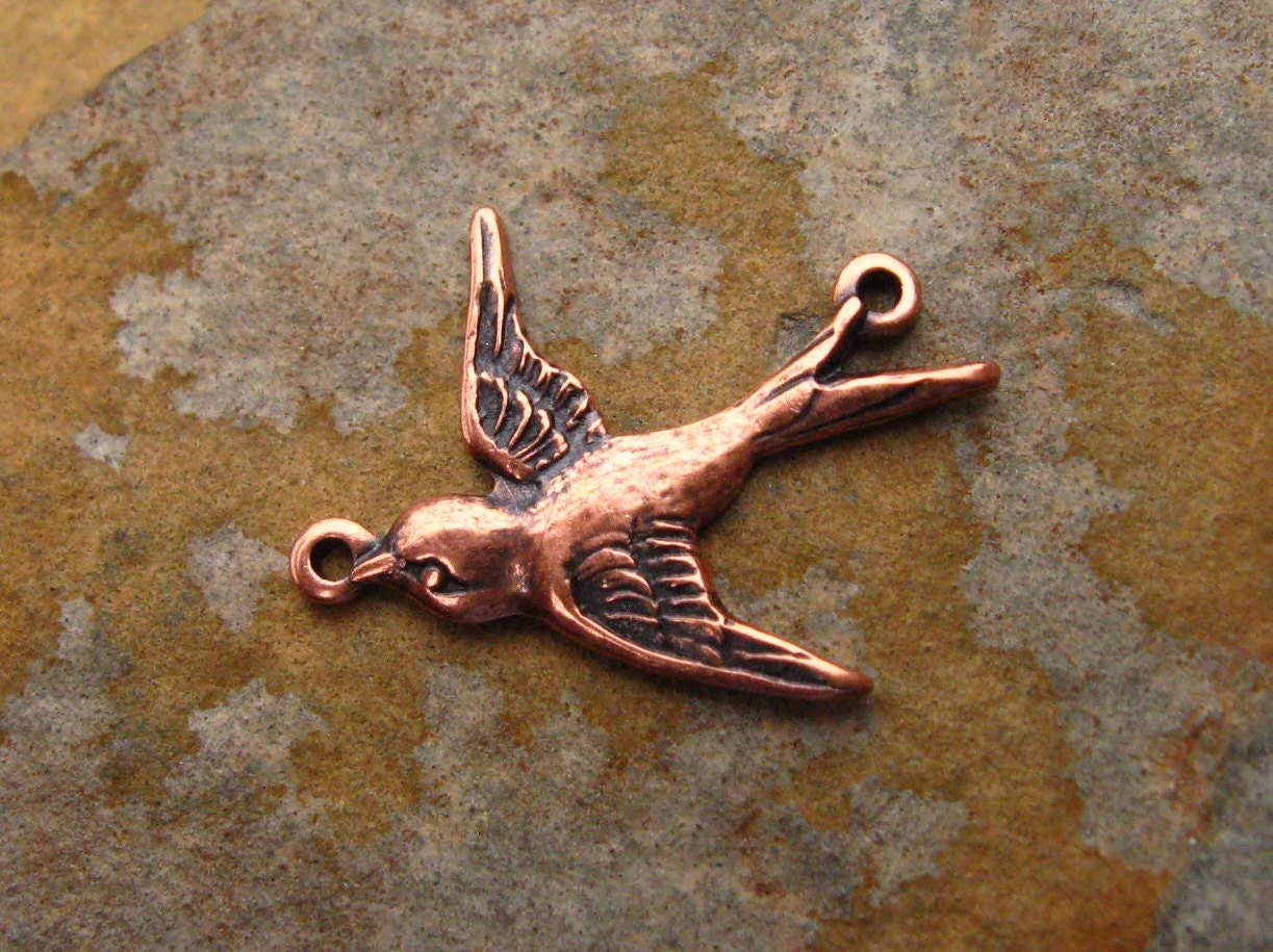 LOW SHIPPING 2 Antique Copper Patina Small Bird Connector  - West -  Trinity Brass Co.
