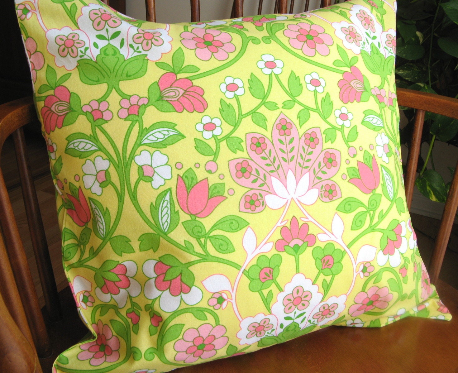 Pillow Cover Slipcover Floral Pink Green White Yellow Cotton