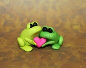 Miniature Clay Valentine's Love Frogs Sculpture