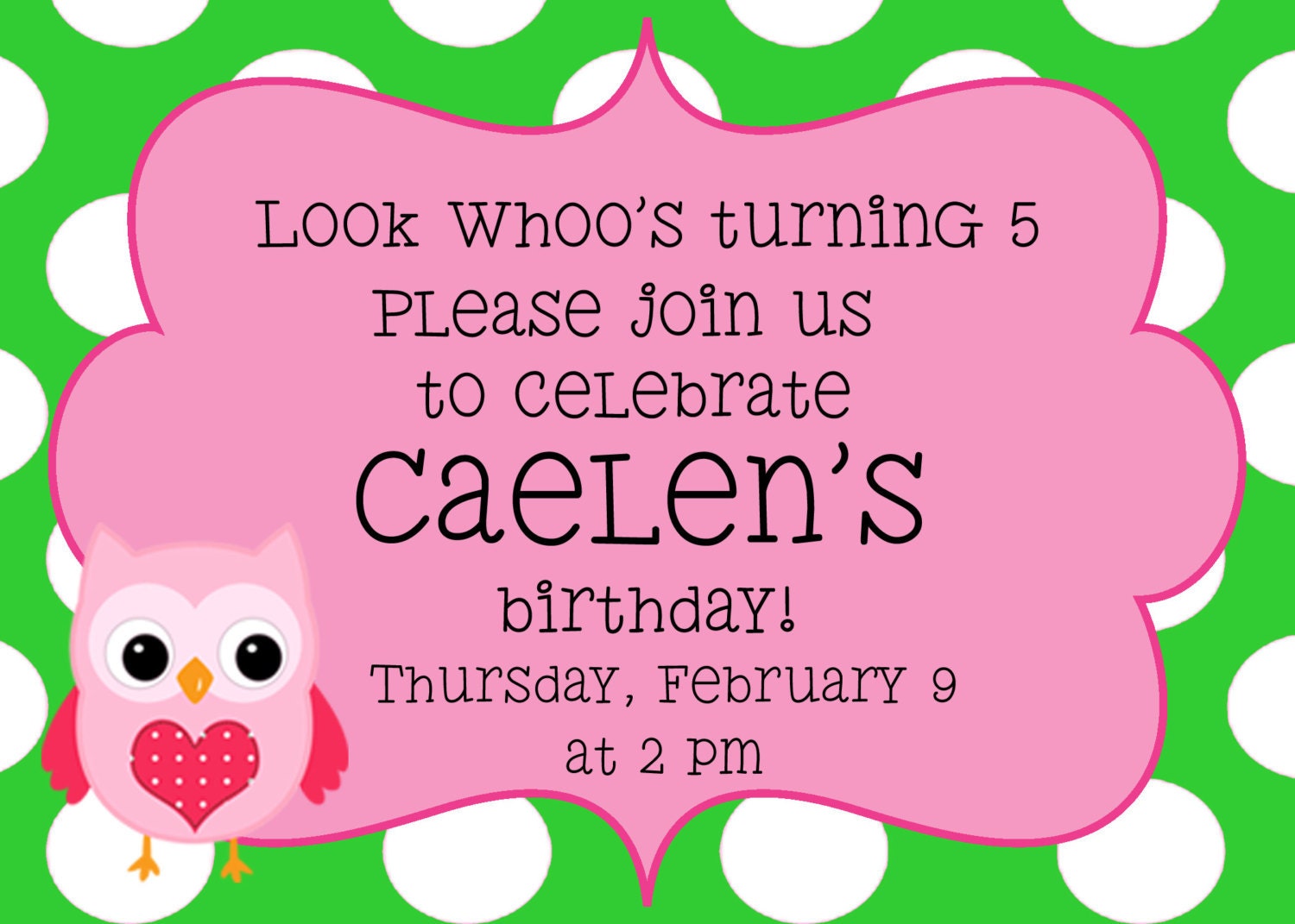 Owl Birthday Invitation Printable in Pink and Green DIY Printable Baby Shower