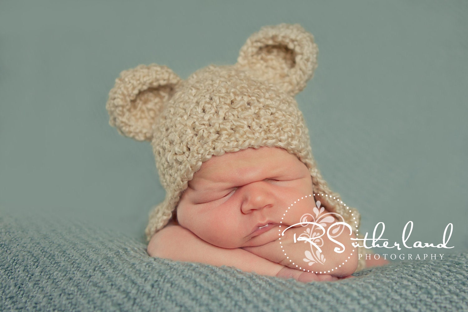 Crochet Animal Handmade Hat- Fuzzy Wuzzy Bear Beanie- Cream, Earthy colors, Boy Bear Earflap hat with Ties Size NB to 6mos.