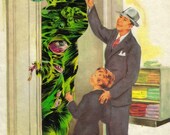 Weird Green Monster Art Humorous Horror Original Collage