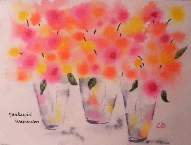 Bubblegum Blooms-Small Original Watercolor painting