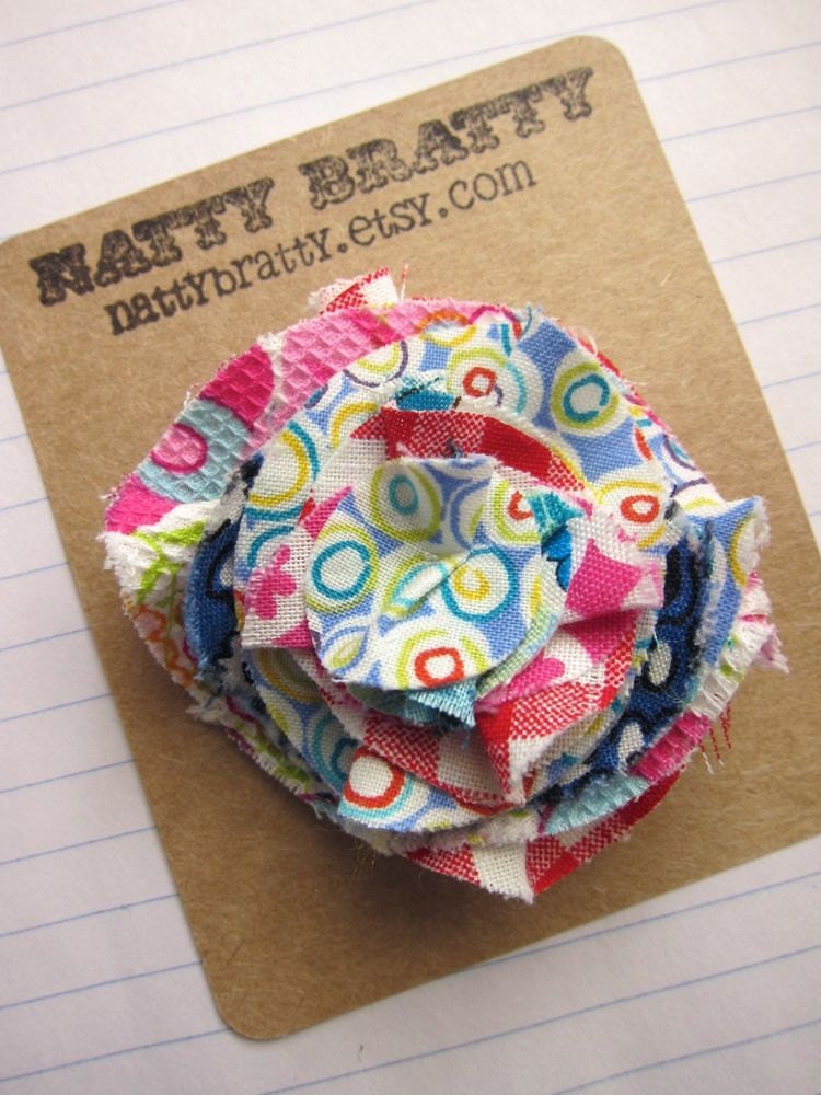 Bohemian Blossom Tiered Fabric Calico Layer Hair Clip - Shabby Chic . Ruffle . Dots . Bright . Happy . Spring .