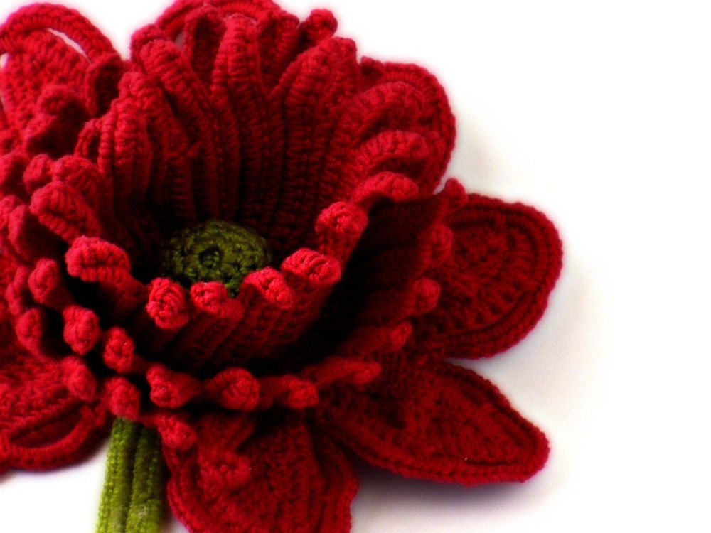 Crochet Brooch Red Rose Irish Lace