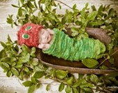 Red hat and Green Caterpillar cocoon handmade and custom just for you