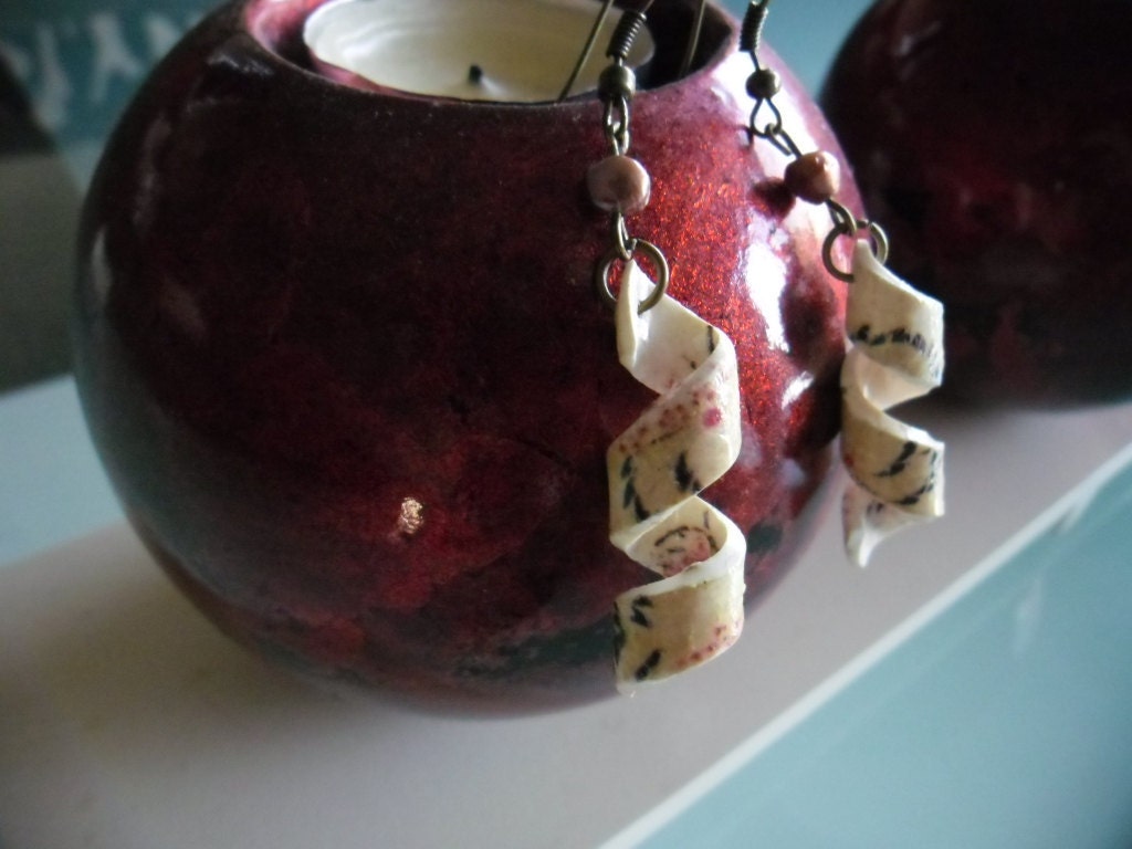 asian flower earrings on image transfer polymer clay