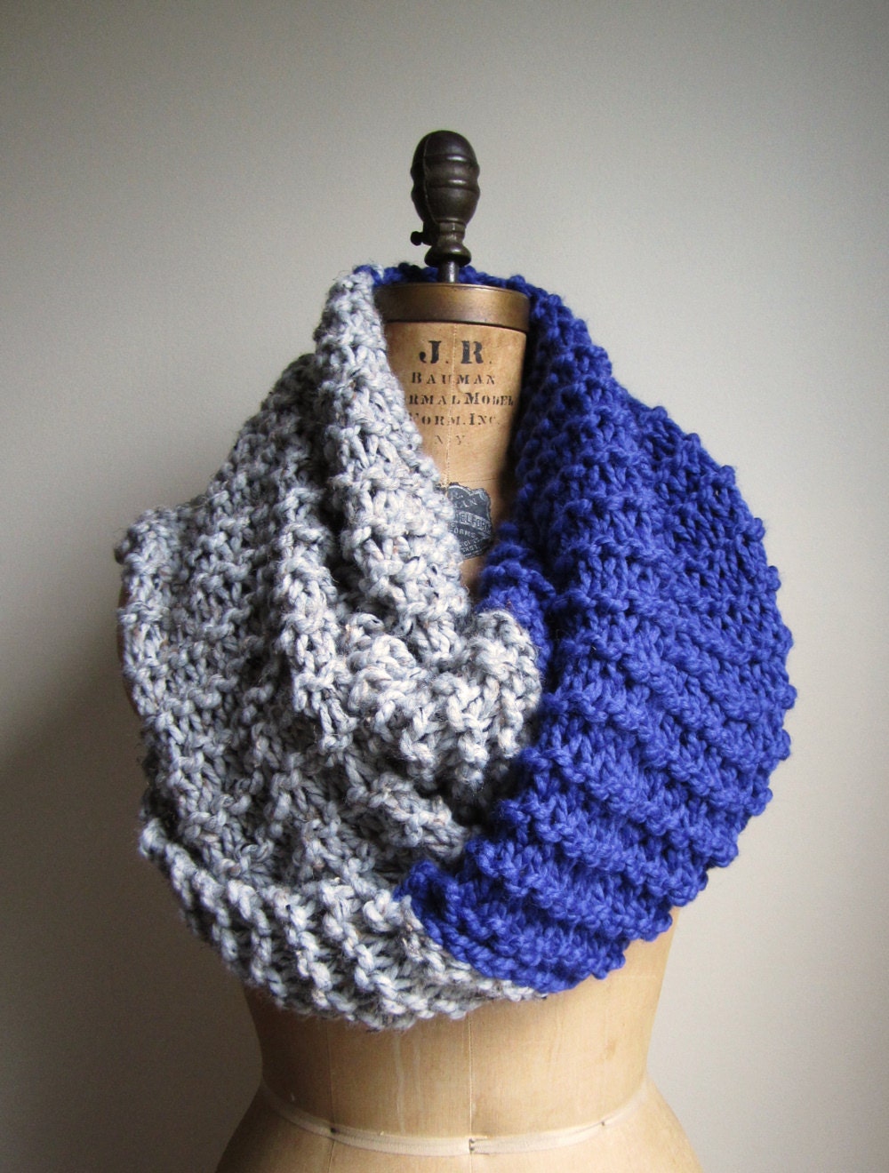 Super Snuggly Chunky knit cowl Cobalt Blue. Grey.