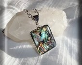 Large Natural Abalone Set Square Pendant & 20" Chain - Healing, Chakra, Meditation - Belief Creates