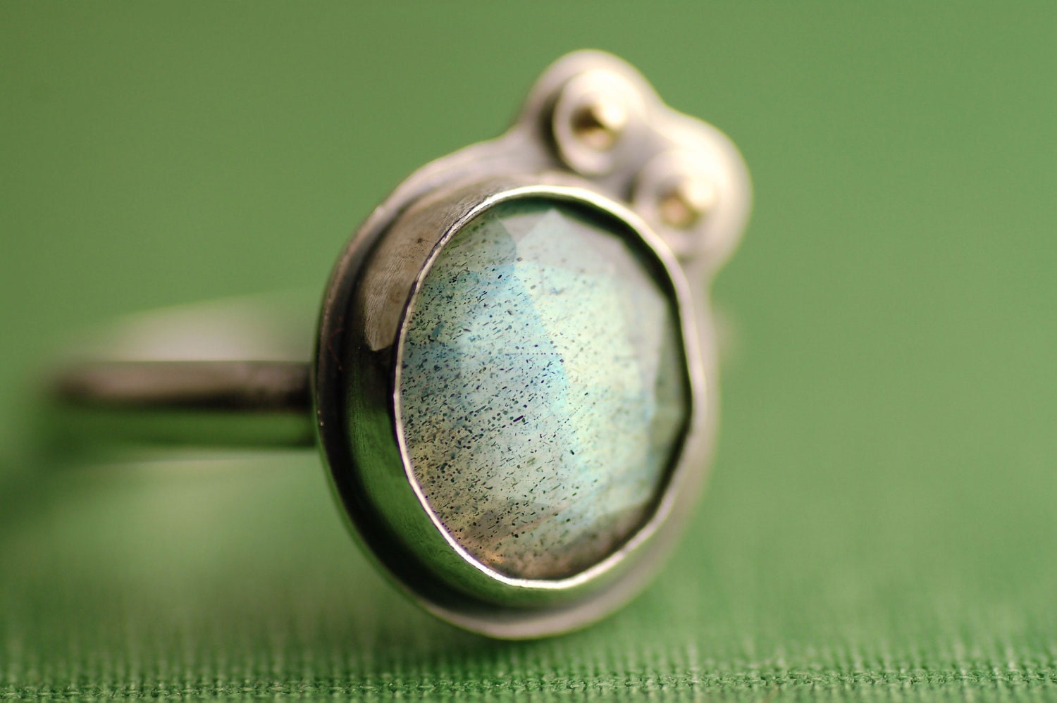 Labradorite and Sterling Silver Ring with 14k Gold Accents