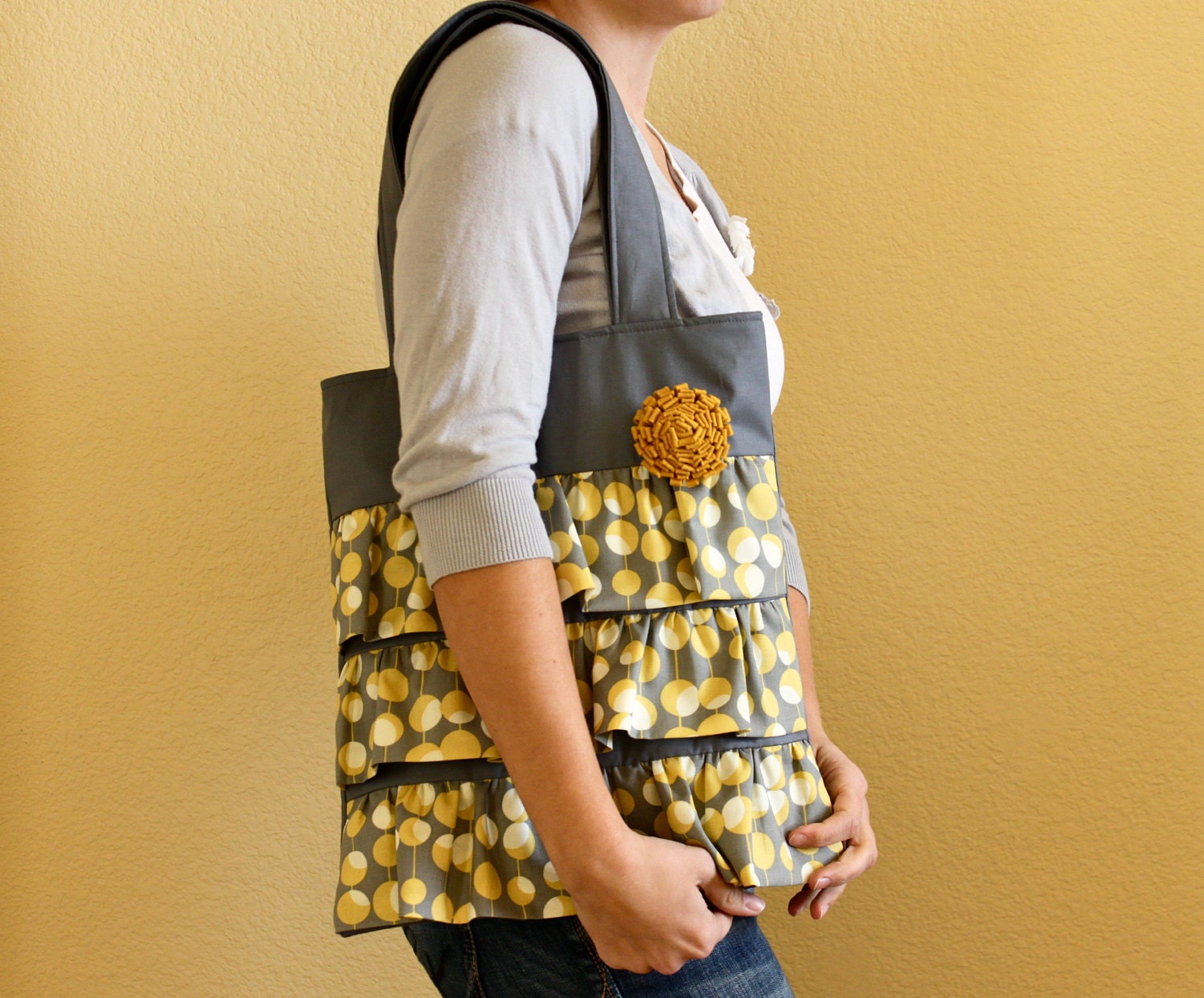 New - The Sybil Tote Bag - Mustard Martini print