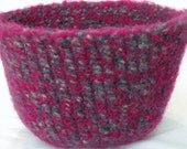 Bowl, felted, knitted, magenta, blue-green, cream flecks, wool, large, deep, soft
