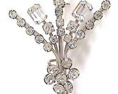 Vintage Clear Made in Austria Floral Rhinestone Bouquet Pin Brooch