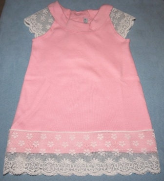 Organic Pretty in Pink Dress and Bloomers with Vintage Lace -  Size 0-3 mo