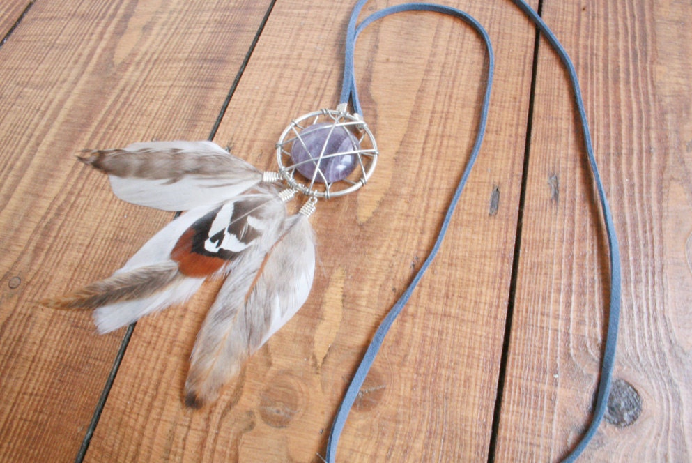 amethyst // feather dreamcatcher necklace