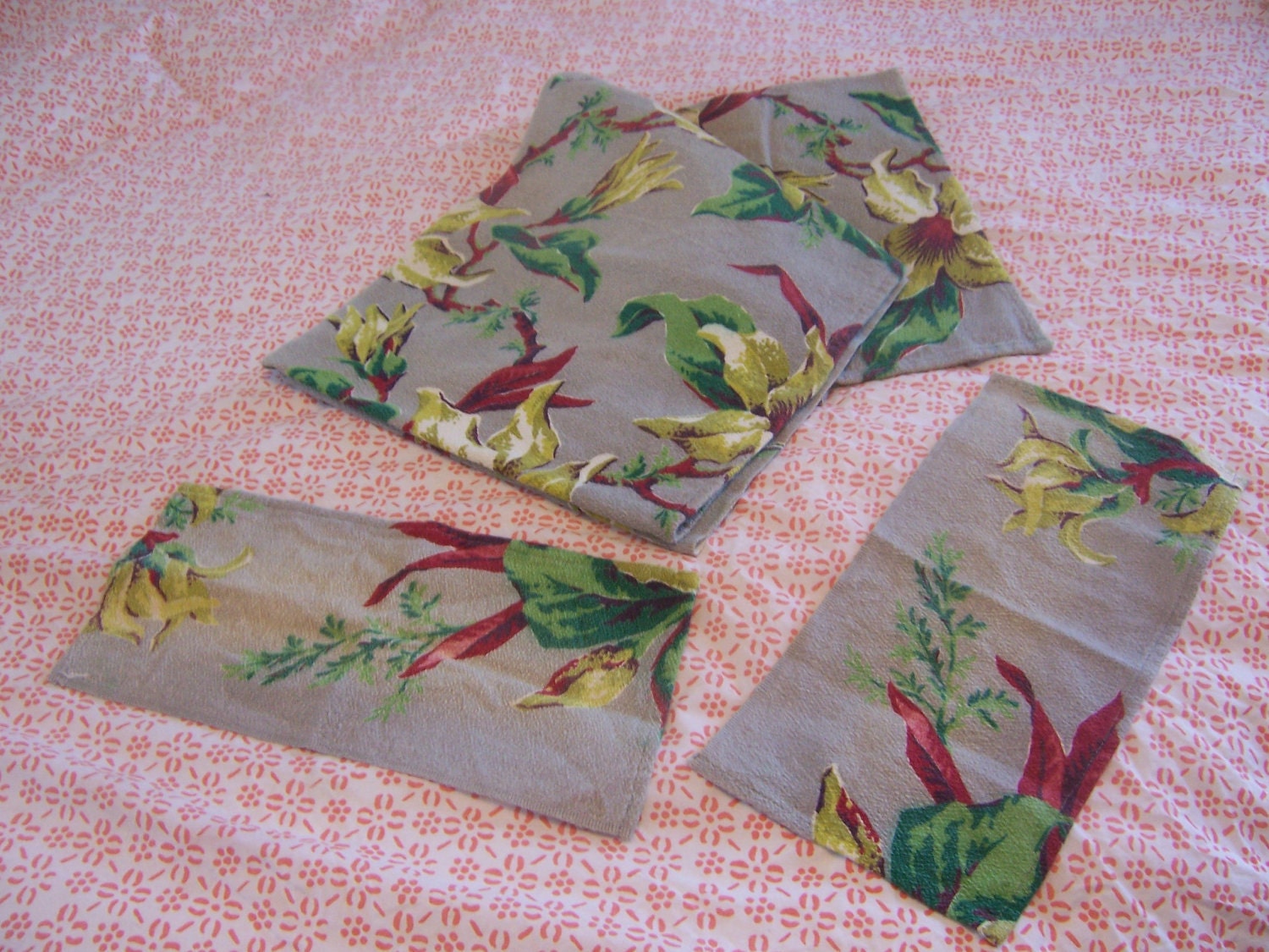 Mid-century barkcloth "sofa set"-1950's kitsch barkcloth