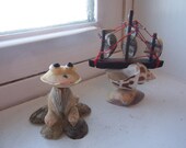 SALE-Kitsch and vintage souvenir collection-vintage shell art-folk art-retro frog and shipSALE