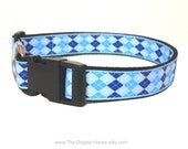 Dog Collar - Preppy Blue 20 adjustable to 29 - thedoggiehouse