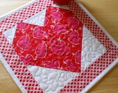 Valentine Mug Rug  - Heart Snack Mat  -  by SEWFUNQUILTS