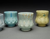 Yunomi (tea bowl) Victorian modern in Frost and tangerine