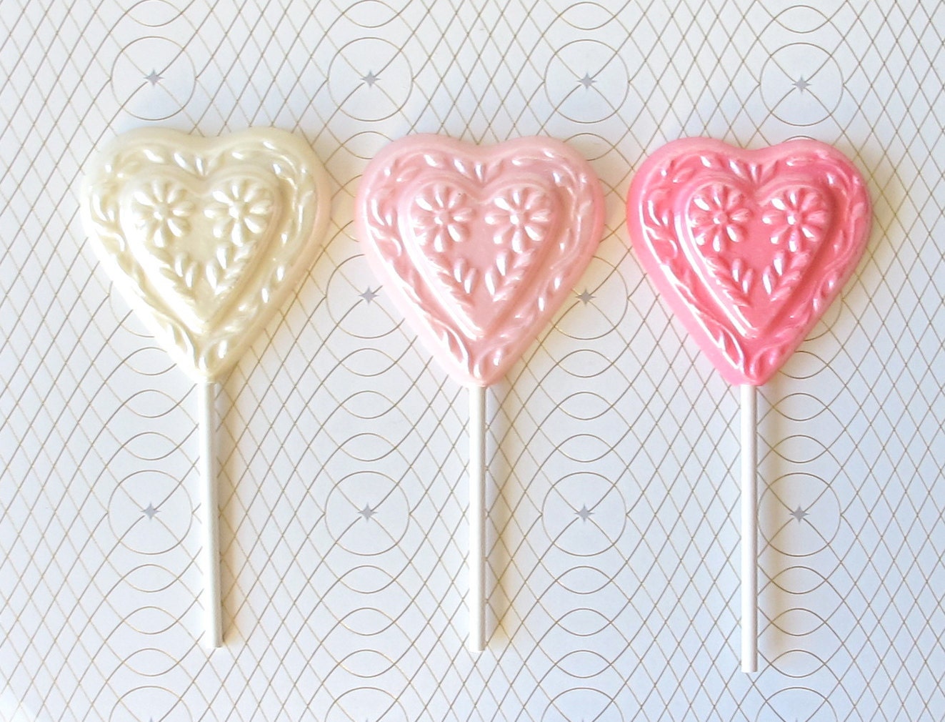 3 Filigree Heart Chocolate Lollipops