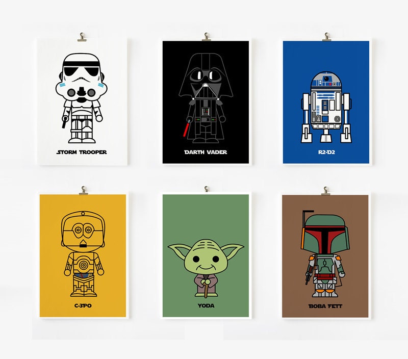 Cute Star wars art print 5 x 7 set of 6 (Set A)