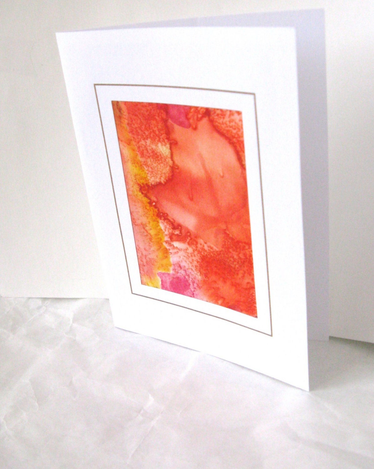 Hand painted orange leaf silk card - SilkDesignByJane
