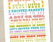 Rainbow Baby Shower Invitation - colorful words, gender neutral, coed (Printable Digital File OR Printed Cards)