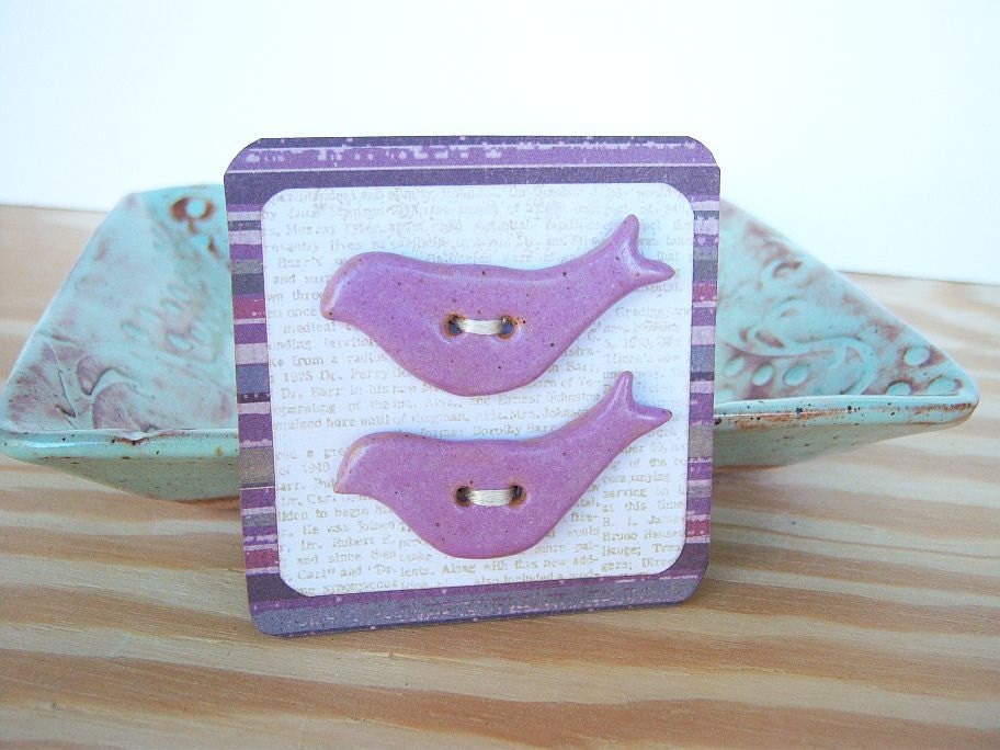 Stoneware Bird Buttons in Soft Lavender Glaze - Set of 2