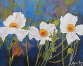 Matilija, Poppy, flower, Print, 11 x 14 inch with double mat, whimsical, cheery and bright