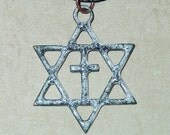 Messianic Jewish Pendant (White With Black Sprinkle, Hand-Fired, Enameled Copper)