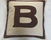 cream and brown custom made monogram initial pillows -20 inches