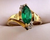 10K Emerald Ring Vintage 10K YG Marquise Emerald and Diamonds