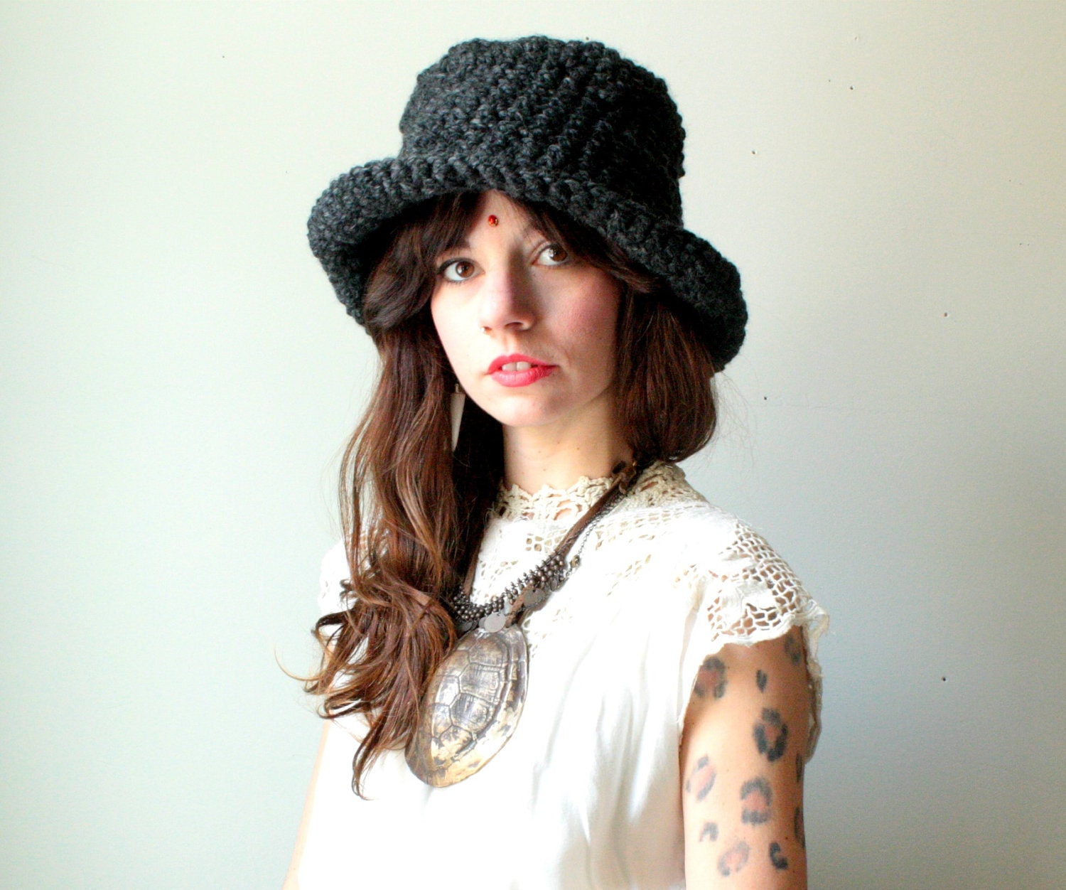 Floppy Boho Winter Hat, Charcoal