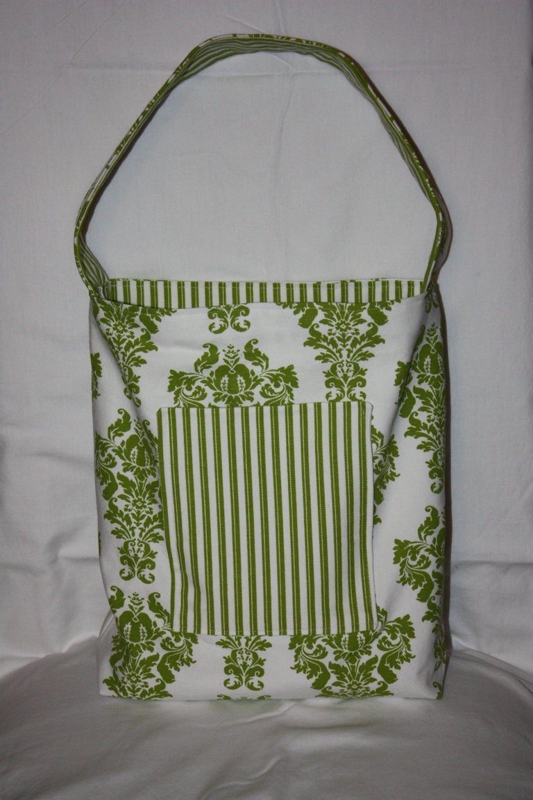 Lime Green Damask & Stripe Shoulder Bag