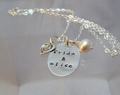 Sterling silver Heart Sterling Silver Oval Monogrammed Metal Pendants with White Fresh water Pearl