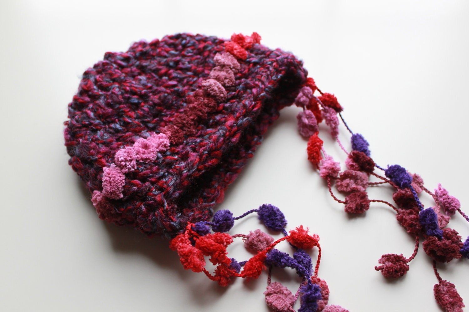 Sale Crocheted Chunky Soft Beanie Hat for Photo Prop / Grape, Rose, Purple, Red. Violet - size 0 - 3 mo - Ready To Ship