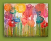 RESERVED. FLOWER GARDEN. 30x40x1.5" Original Ora Birenbaum Acrylic Abstract Painting.
