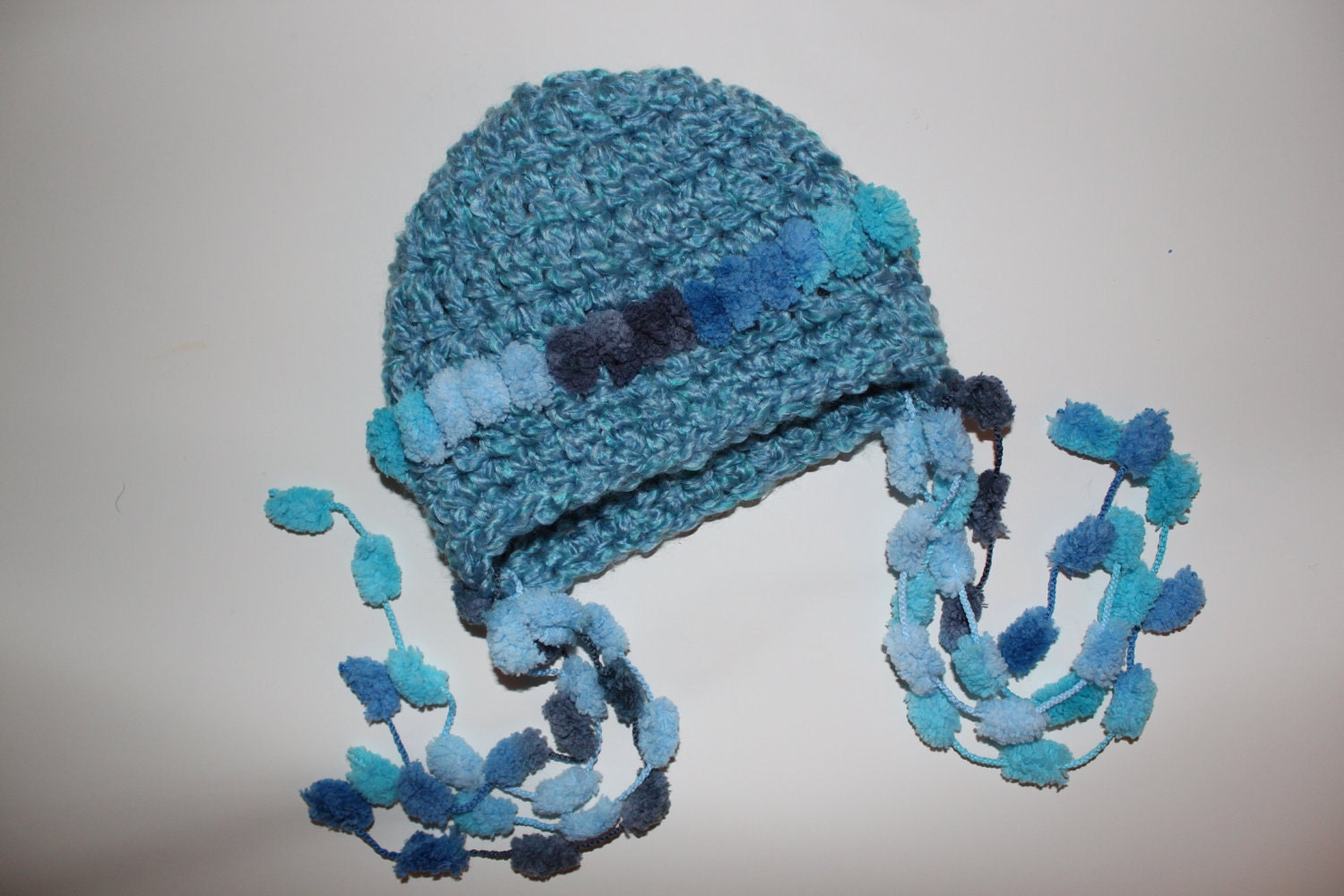 Sale Crocheted Chunky Soft Beanie Hat for Photo Prop boy and girl / Sky Blue, Dark Blue, Light Blue, Pom Pom - size 0 - 3 mo - Ready To Ship