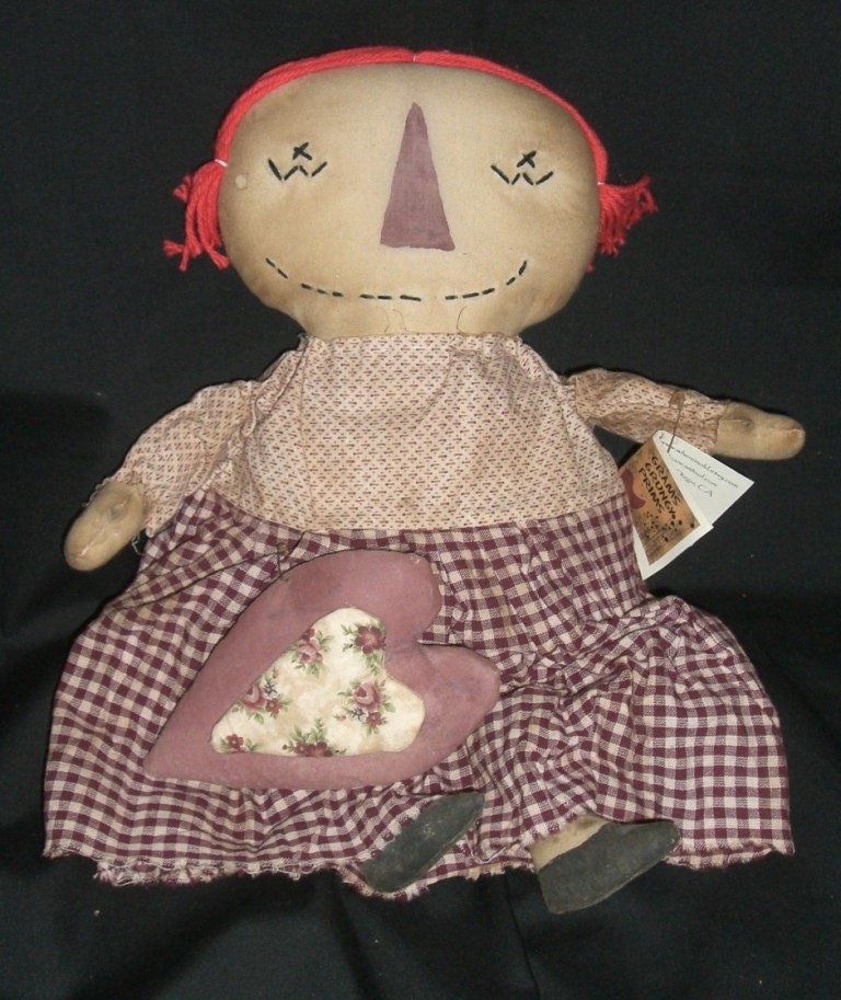 Handmade Primitive Doll - Raggedy Annie - Valentine For You