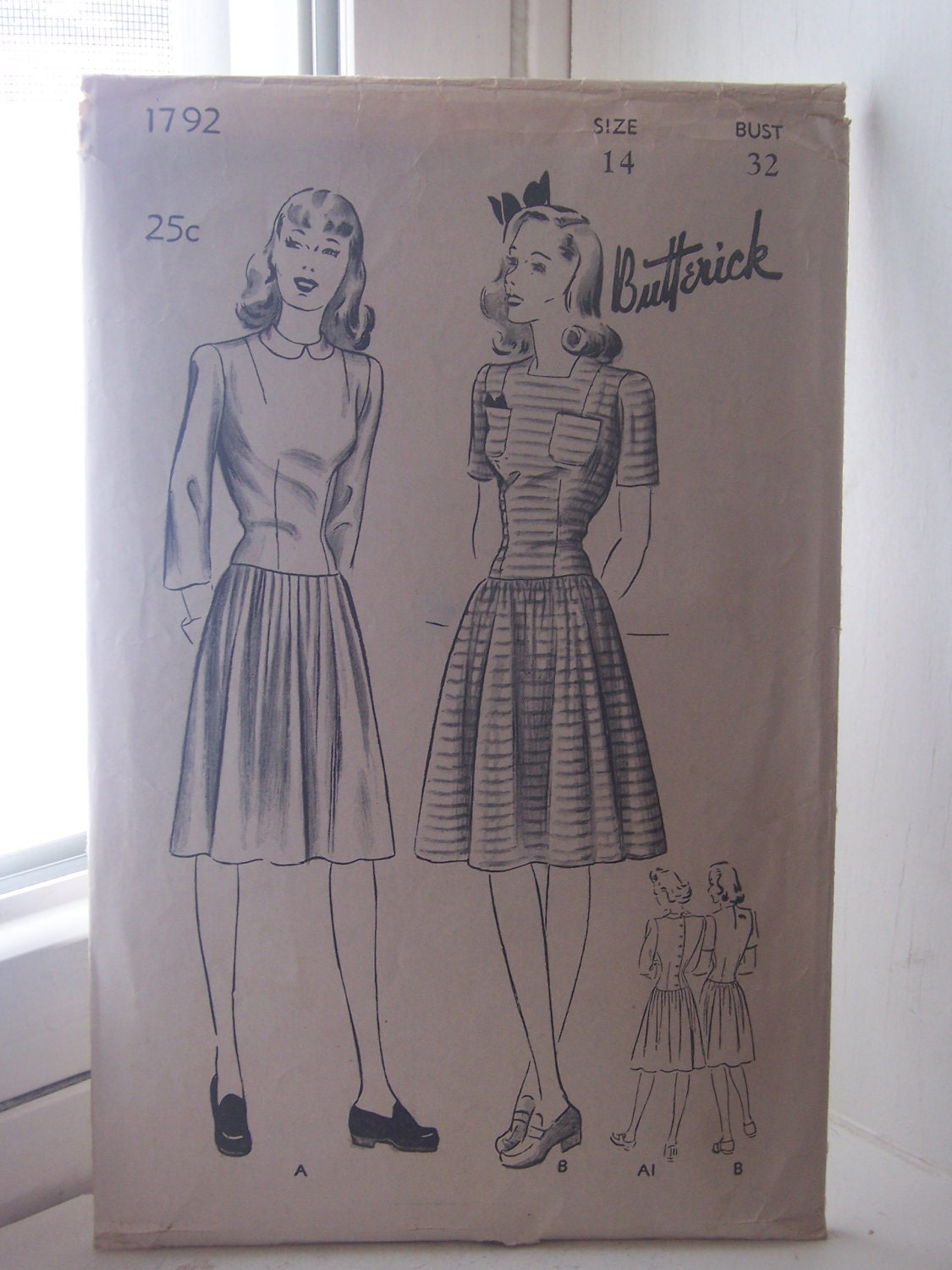 1940'sAntique black and white teenage dress pattern-vintage Butterick dress pattern-UNCut