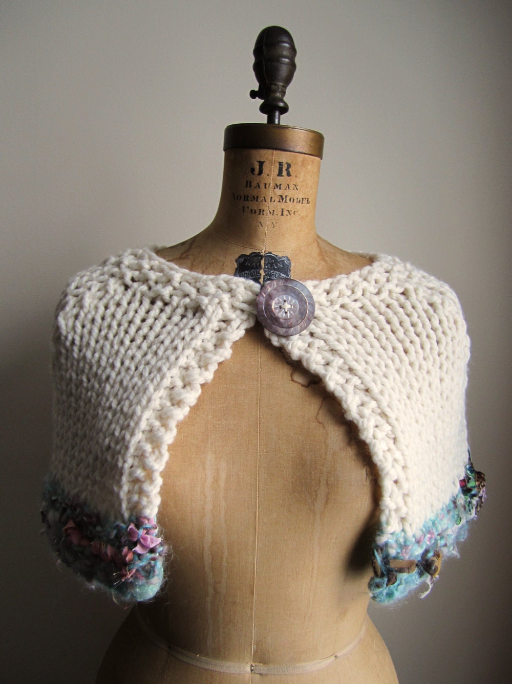 Cream knit capelet Turquoise. Brown. Pink. Urban Gypsy